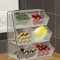 White Metal Wire Storage Rack With Multi Tier Baskets For Fresh Fruits Vegetables In Kitchen