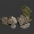 Natural Rockery Landscape With Rocks Trees Stone Blocks And Gravel
