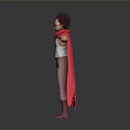 Anime 3D Character Model With Red Hair White Top Pink Pants Red Cape Mechanical Arm