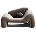 Modern Olive Green Single Sofa With Curved Design Velvet Upholstery And Round Pillow