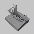 Classic Wooden Boat With White Sails And Masts Floating On Blue Water