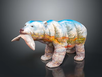 Artistic Reptile Sculpture With Fish In Mouth And Scenic Body Design 3d model