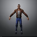 Man In Brown Leather Jacket Gray T-Shirt And Blue Jeans Standing Pose