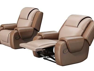 Two Brown Leather Reclining Massage Chairs 3d model
