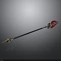 Elegant Decorative Spear With Golden Spearhead Red Accents And Black Shaft