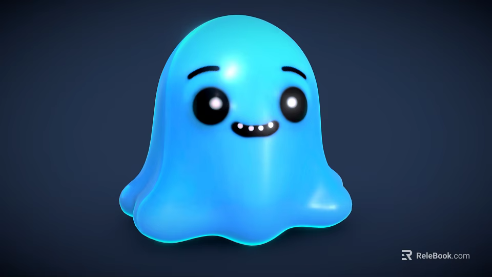 Cute Blue Cartoon Ghost Character With Smiling Face And Round Design Features 3d model 
