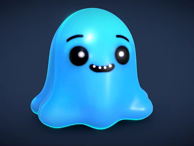 Cute Blue Cartoon Ghost Character With Smiling Face And Round Design Features 3d model