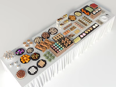 Display Shelf With Assorted Desserts Cookies Chocolates And Colorful Snacks Arranged Neatly 3d model