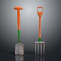 Orange And Green Handle Garden Hardware Tools With Metal Shovel And Fork