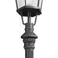 Vintage Outdoor Lights With Decorative Poles Glass Shades And Ornamental Tops
