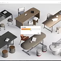 Modern Home Office Desks With Various Designs And Matching Chairs Stools
