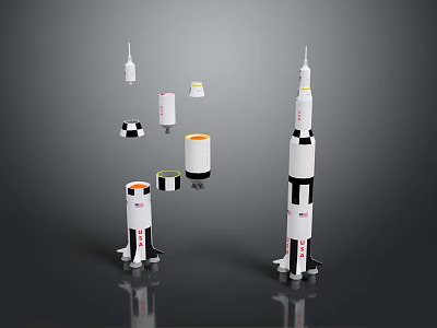 Rocket Models Display With NASA Logo And Cylindrical Fuel Components 3d model