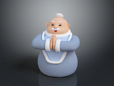 Cartoon Elderly Deity Figure In Blue Robe With Clasped Hands And Smiling Expression 3d model