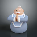 Cartoon Elderly Deity Figure In Blue Robe With Clasped Hands And Smiling Expression
