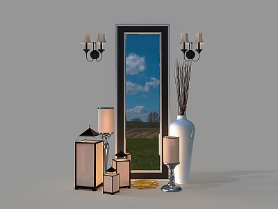 Modern Decorative Lighting Combination With Table Lamps Mirror Vase And Stylish Accents 3d model