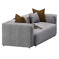 Gray Sectional Sofa With Brown And Gray Pillows And Striped Blanket 3d model