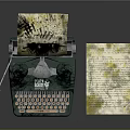 Vintage Typewriter with Printed Paper Sheets and Classic Design on Desk