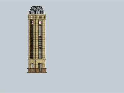 Classical Brick Tower With Multiple Floors Windows And Dark Roof Architectural Design 3d model