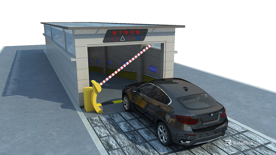 Road Facility Toll System Entrance With Barrier And Vehicle Access 3d model 