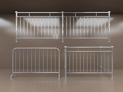 Four Modern Metal Safety Railings with Vertical Bars and Stable Base Supports 3d model