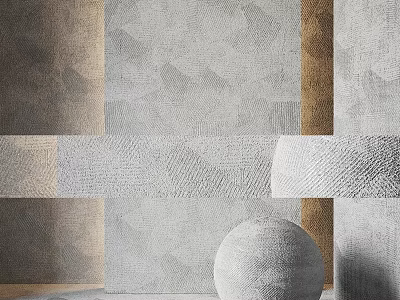 Textured Decorative Components With Geometric Wall Patterns And Round Stone Sphere 3d model