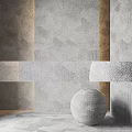 Textured Decorative Components With Geometric Wall Patterns And Round Stone Sphere