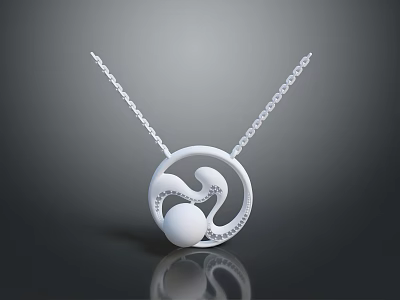 Silver Chain Necklace With Circular Pendant S Shaped Curve And Sphere Design 3d model