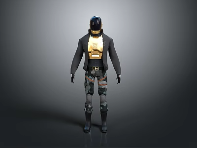 Tactical Combat Armor With Gold Accents Helmet And Camouflage Pants 3d model