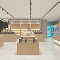 Modern Specialty Store Interior With Wooden Display Counters Product Shelves And Bright Lighting
