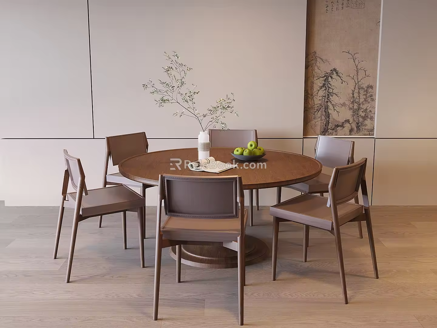 Song's Solid Wood Dining Table and Chair Middle Ancient Round Dining Table Dining Chair Solid Wood Backrest Chair 3d model