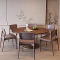 Song's Solid Wood Dining Table and Chair Middle Ancient Round Dining Table Dining Chair Solid Wood Backrest Chair 3d model