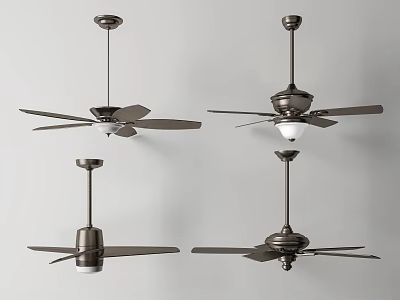 Different Designs Of Ceiling Air Conditioner Fan With Metal Blades And Light 3d model