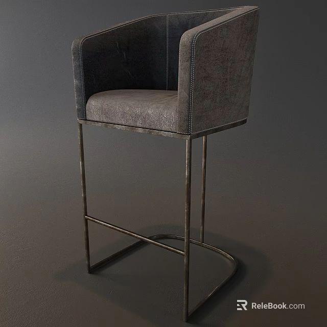 Modern Gray Upholstered Bar Stool With Metal Frame And Backrest Design 3d model 