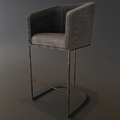 Modern Gray Upholstered Bar Stool With Metal Frame And Backrest Design 3d model