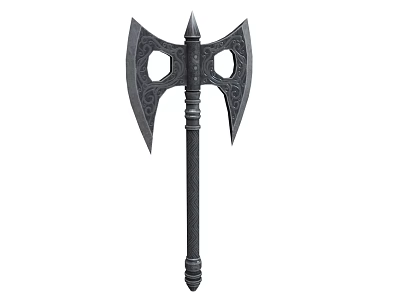 Black Double Edged Axe Weapon With Decorative Design And Long Handle 3d model