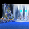 Stunning Floral Display with Blue White Flowers for Event Decoration on Blue Carpet