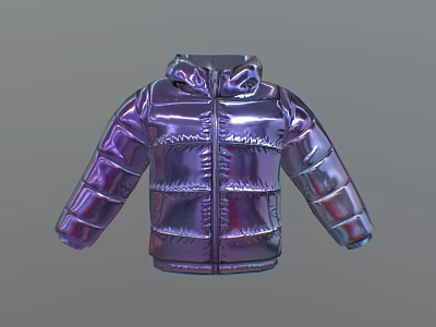 Shiny Purple Puffer Jacket with Hooded Design and Quilted Fashionable Winter Outerwear 3d model