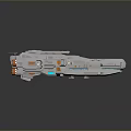 Detailed Sci Fi Spaceship 3D Model Featuring Silver Body Orange Blue Accents And Streamlined Shape 3d model