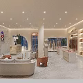 Modern Clothing Store Interior With Marble Decor Sofa Seating And Fashion Display Racks