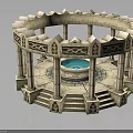 Circular Stone Architectural Structure With Decorative Columns Central Pool And Carved Steps 3d model