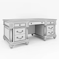 Traditional Black Wooden Desk With Gold Handles Carved Details And Column Accents