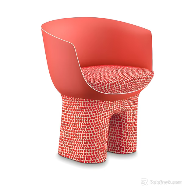 Stylish Red Modern Chair With Curved Backrest And Dotted Seat Pattern Design 3d model 