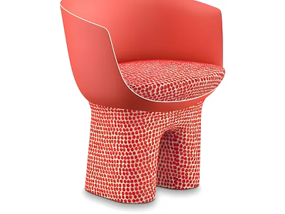 Stylish Red Modern Chair With Curved Backrest And Dotted Seat Pattern Design 3d model