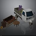 Furniture Set Including Vintage Sofa Coffee Table Cabinet And Tricycle With Purple Flowers