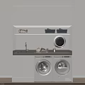Balcony Cabinet Design With Washing Machine Dryer Countertop Faucet And Storage Baskets