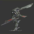 Futuristic Game Movie Mecha Character with Metal Armor and Sharp Blade Weapons