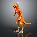 Orange Horned Muscular Dinosaur Like Game Movie Character With Standing Pose And Sharp Claws