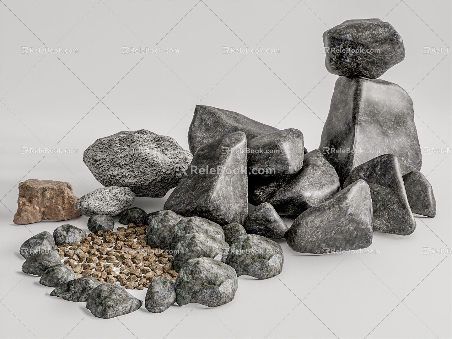 Modern Stone Landscape Stone Gravel Pebbles 3d model