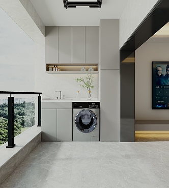 Modern balcony washing machine cabinet 3d model