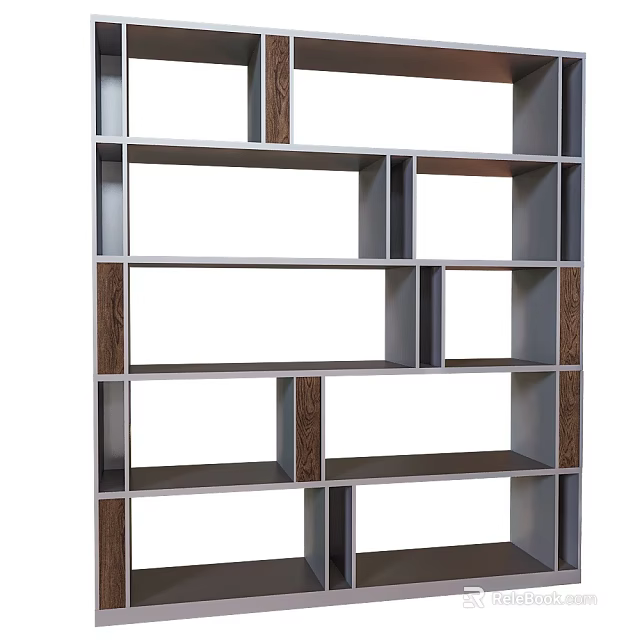 Modern Open Bookshelf Design With Multiple Compartments And Wood Metal Elements 3d model 